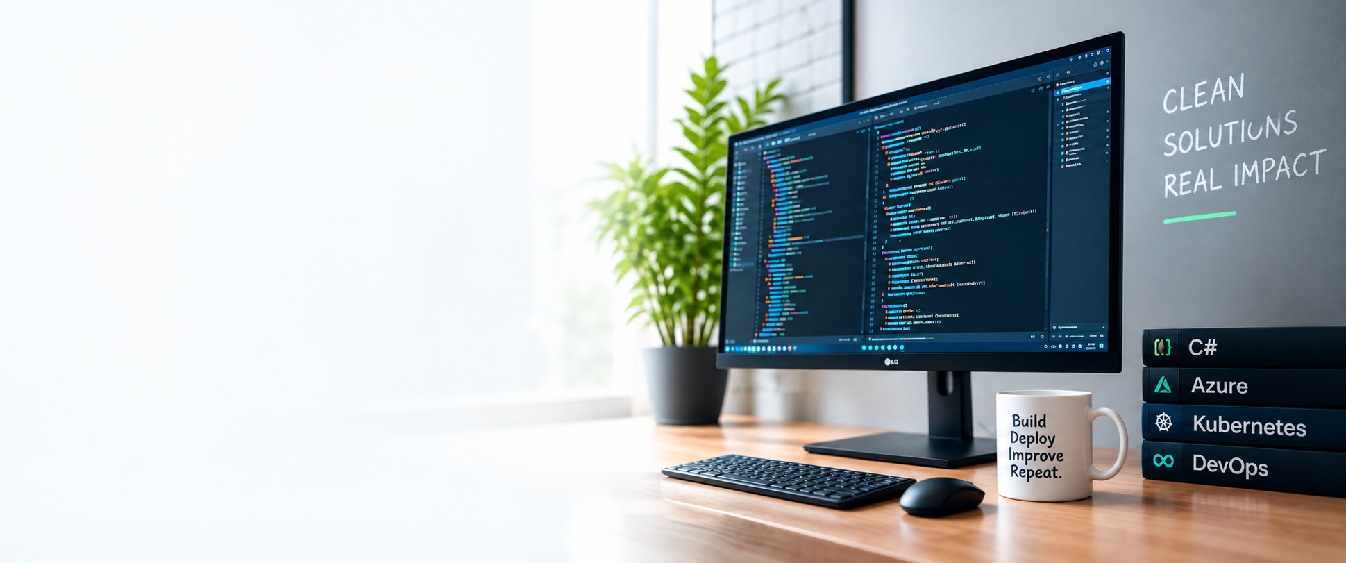 Werkplek met code op een monitor